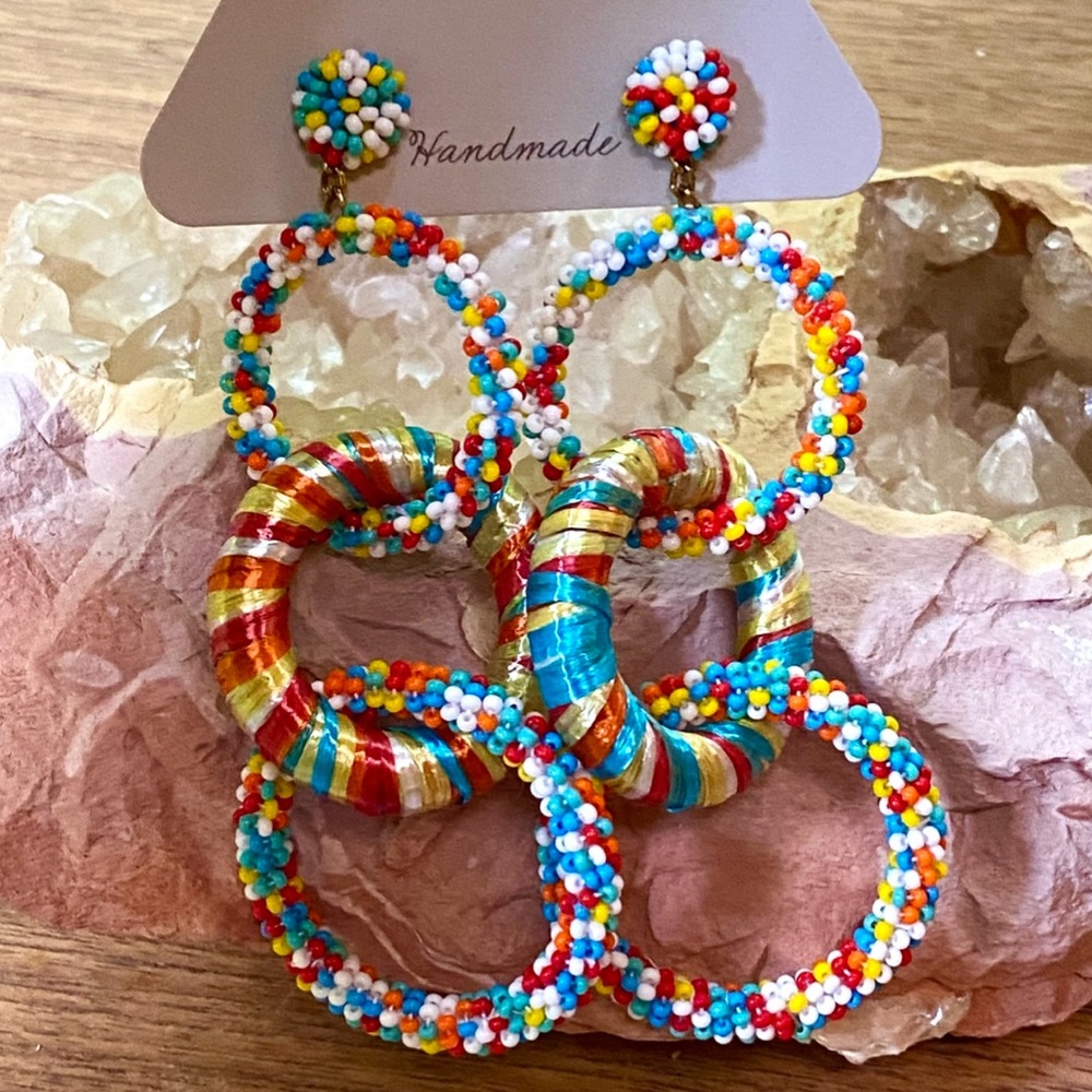 NWT Deepa Gurnani Beaded Triple Hoop Chandeliers - Picture 15 of 15